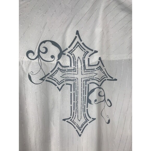 Ely 1878 Dress Shirt Large Snap Button Down White Silver Striped Cross Design - Picture 10 of 12